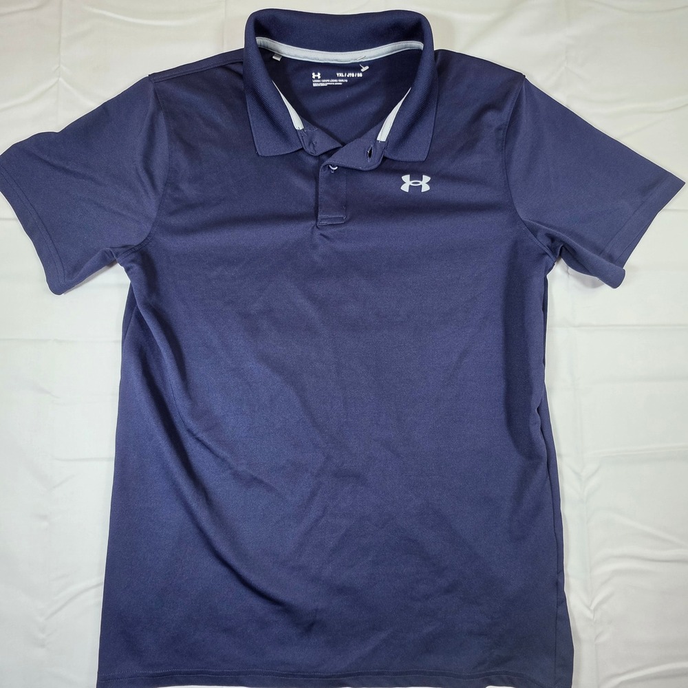 Under Armour Mens Navy Blue Short Sleeve Performance Polo Shirt YXL 00432